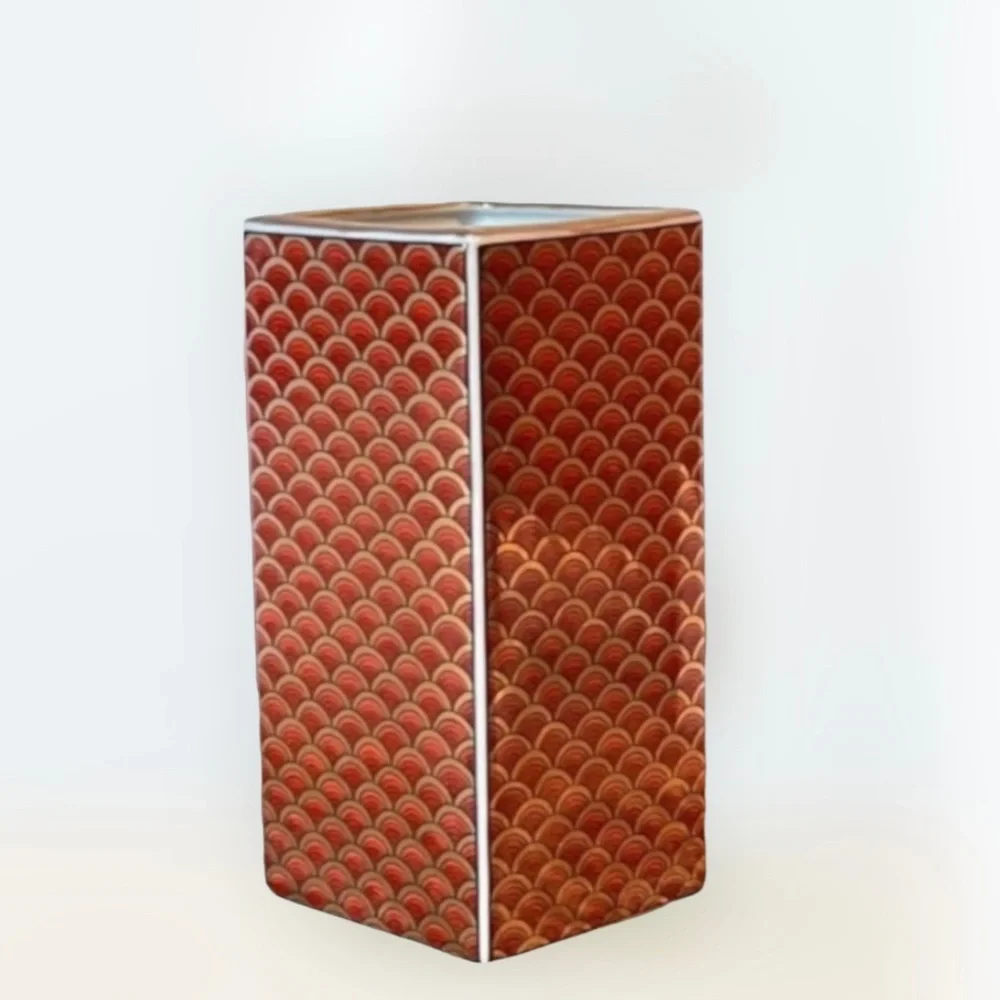 Vintage Japan Square Gold Gilt Vase with Rainbow Arch / Fish Scale Design